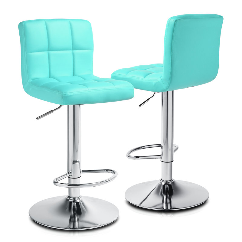 Orren Ellis Martel Swivel Adjustable Height PU Leather Bar Stool with